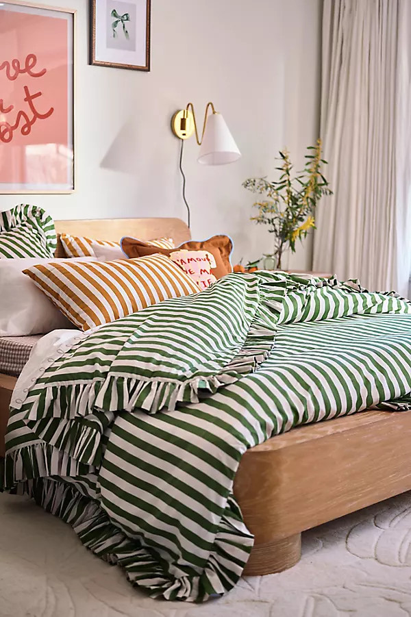 Cotton Striped Ruffle Printed Duvet Cover | Anthropologie (US)
