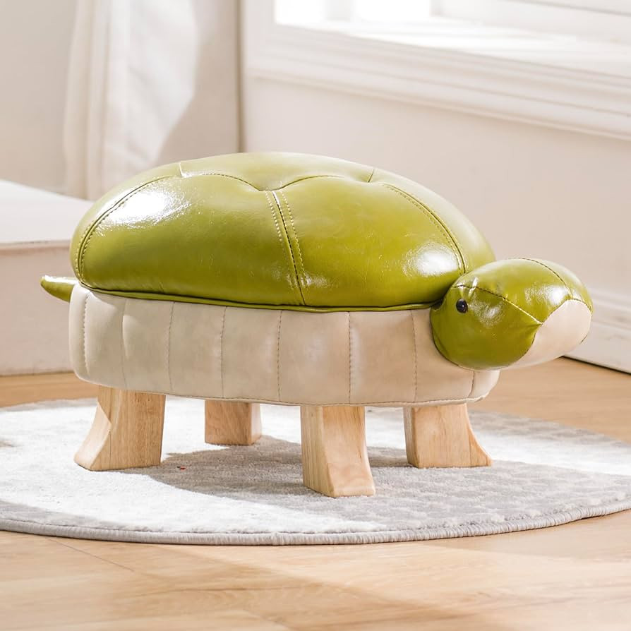 Animal Ottoman Footstool,Turtle Upholstered Ottoman Leather Pouf Wood Foot Stool Rest for Living ... | Amazon (US)