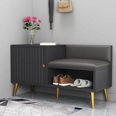 Yellar Gray Modern Shoe Rack Bench Entryway Storage Bench Cabinet with Door-Homary | Homary