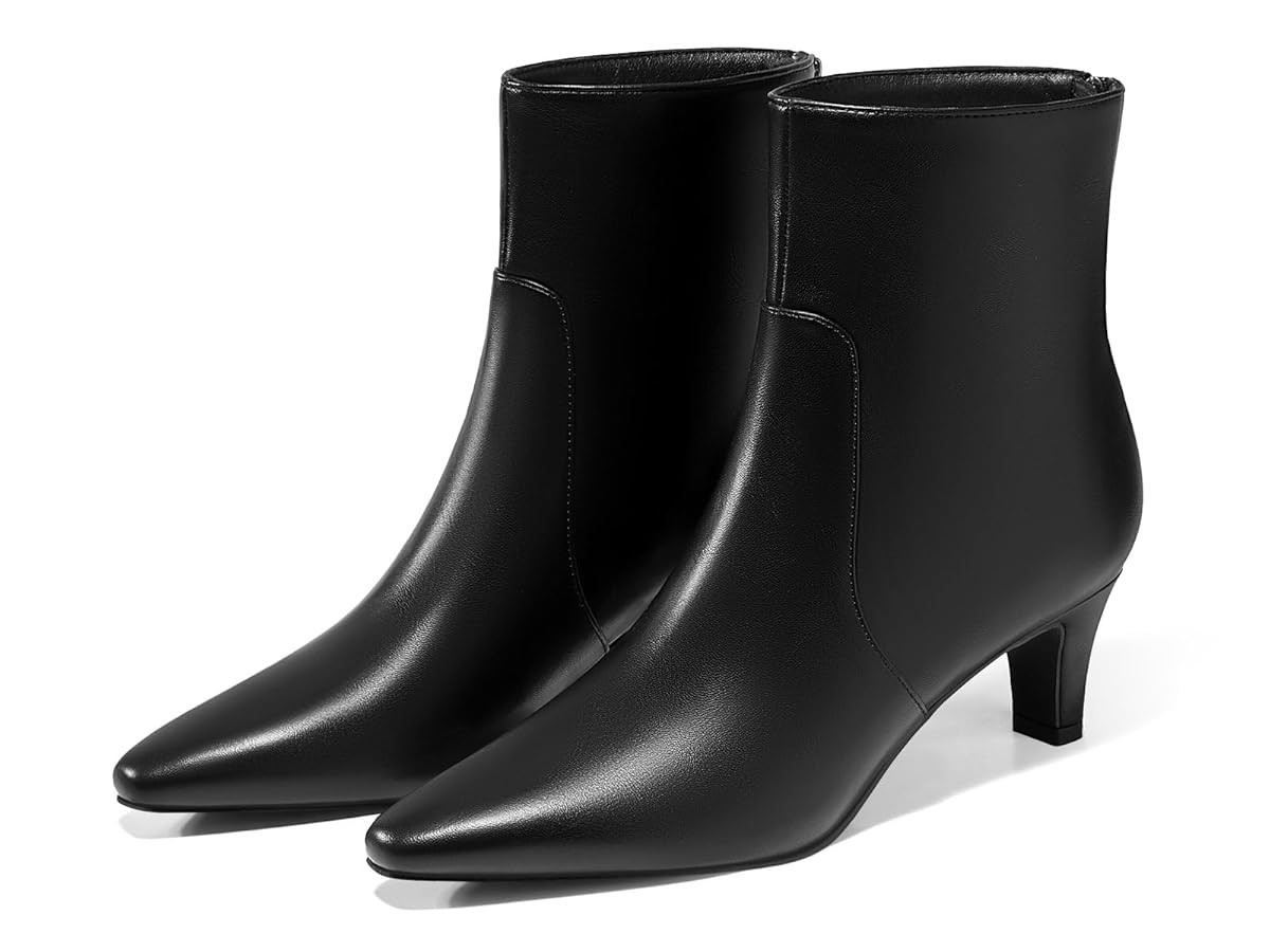 Coutgo Womens Low Kitten Heel Short Boots Fall Square Pointed Toe Ankle Boots Leather Dress Booti... | Amazon (US)