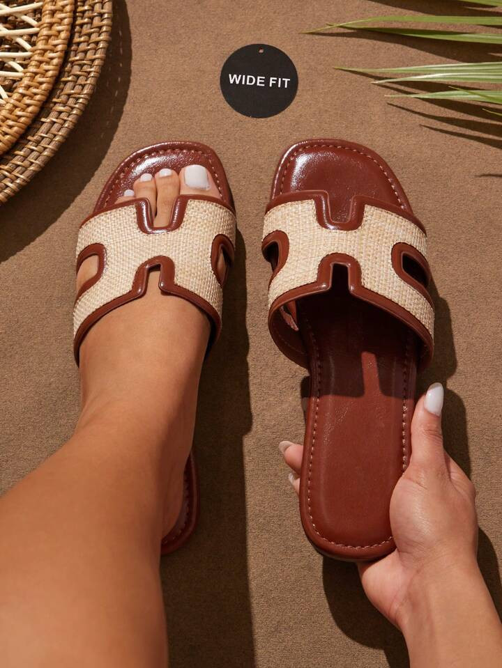 SHUZIA Women's Wide-Fit Fashion Casual Comfy Raffia Band Flat Sandals Mother's Day Present | SHEIN