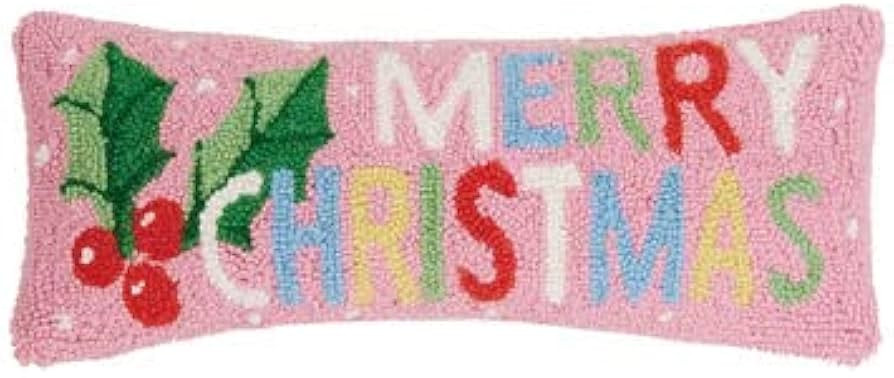 Peking Handicraft Pastel Merry Christmas Hooked Holly Pillow - 8" x 20" | Amazon (US)