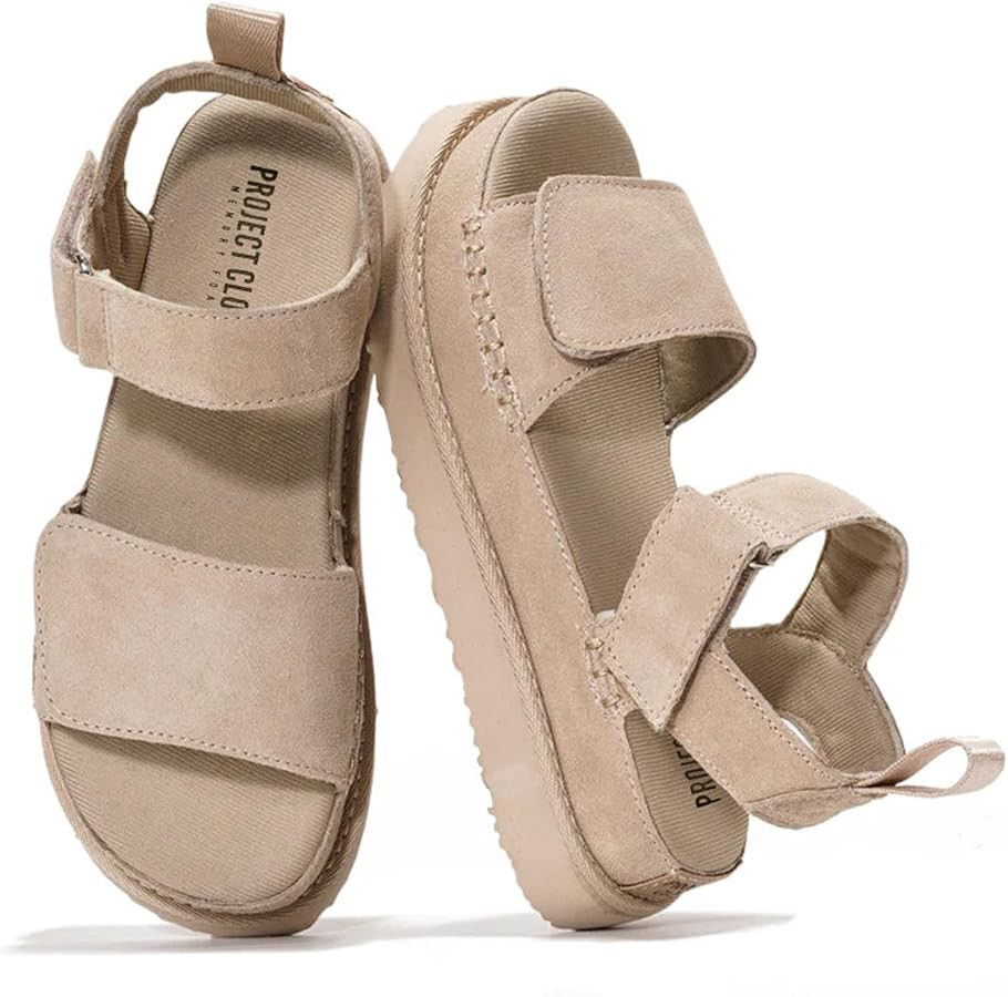 Project Cloud 100% Genuine Leather Platform Sandals For Women - Memory Foam Insole Slip Resistant... | Amazon (US)