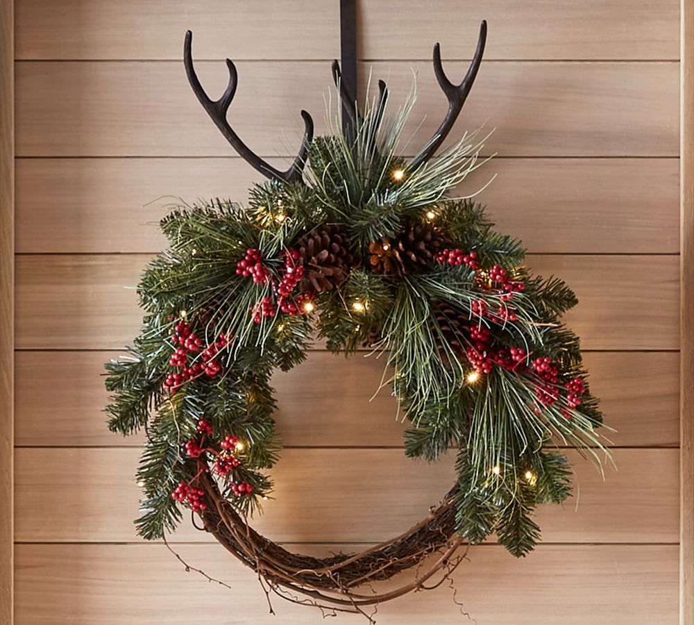 Pre-Lit Faux Red Berry & Pine Wreath | Pottery Barn (US)