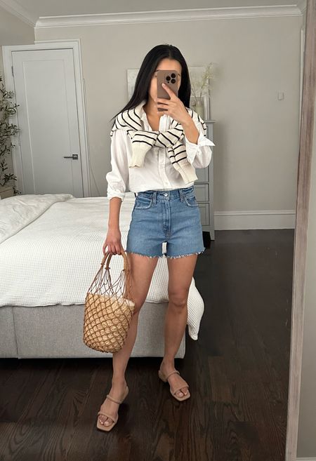 •90s cutoff shorts size 25 - These are my favorite AF denim short style! Love the flattering fit and slightly longer inseam length of 3.25”. Shorts are TTS - I took a 25 for a less snug fit
•Everlane button up shirt sz 00
•Sezane striped sweater xxs
•Amazon sandals (saved at Amazon.com/shop/ExtraPetite)

#petite

#LTKsalealert #LTKSeasonal