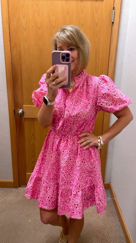 Perfect pink eyelet dress! Under $90 
fits true size! 💗💗💗

#LTKFindsUnder100 #LTKOver40 #LTKVideo