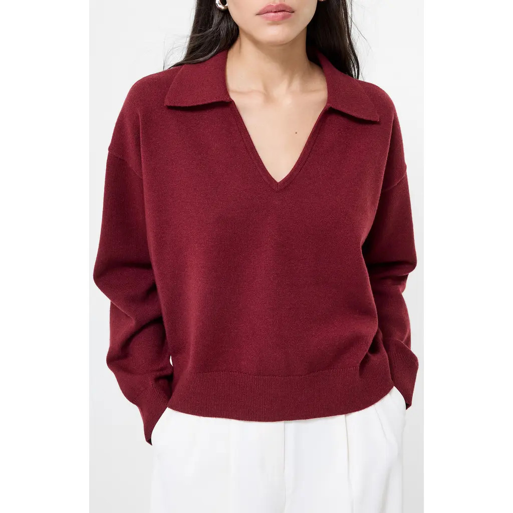French Connection Sloane Johnny Collar Pullover in 50-Cabernet at Nordstrom, Size X-Small | Nordstrom