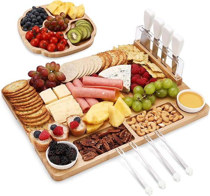 hecef Large Charcuterie Board Set of 13, A Bamboo Cheese Board and Snack Tray, 2 Ceramic Bowls, 4... | Amazon (US)