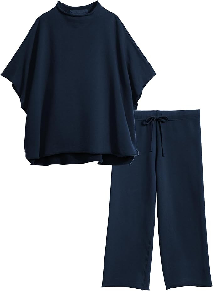 Women's Two Piece Outfits 3/4 Batwing Sleeve Capelet Crew Neck Pullover Top Wide Leg Pants Lounge... | Amazon (US)