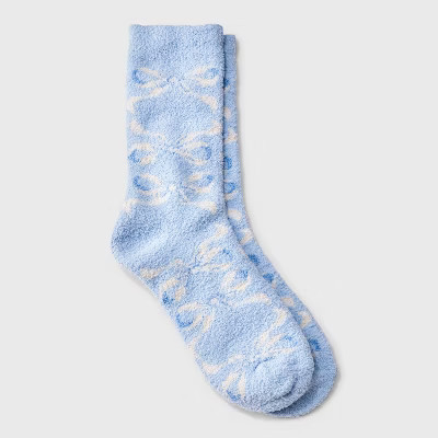 Girls' Bows Cozy Pajama Crew Socks - art class™ Light Blue | Target