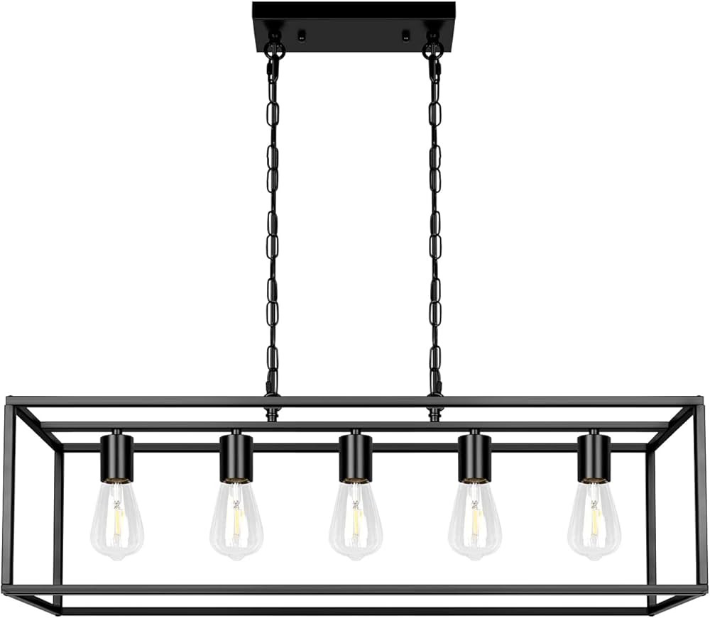 Black Farmhouse Kitchen Island Lighting Modern Linear Chandelier Industrial Dining Room Rectangul... | Amazon (US)