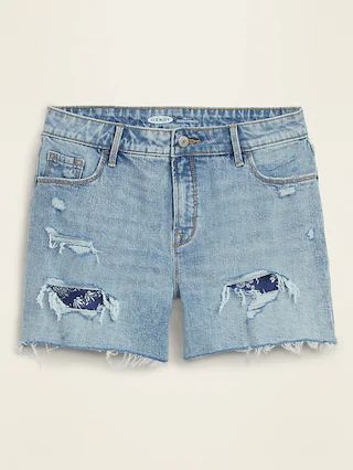 High-Waisted Distressed Bandanna-Patch Cut-Off Jean Shorts for Women -- 2.5-inch inseam | Old Navy (US)