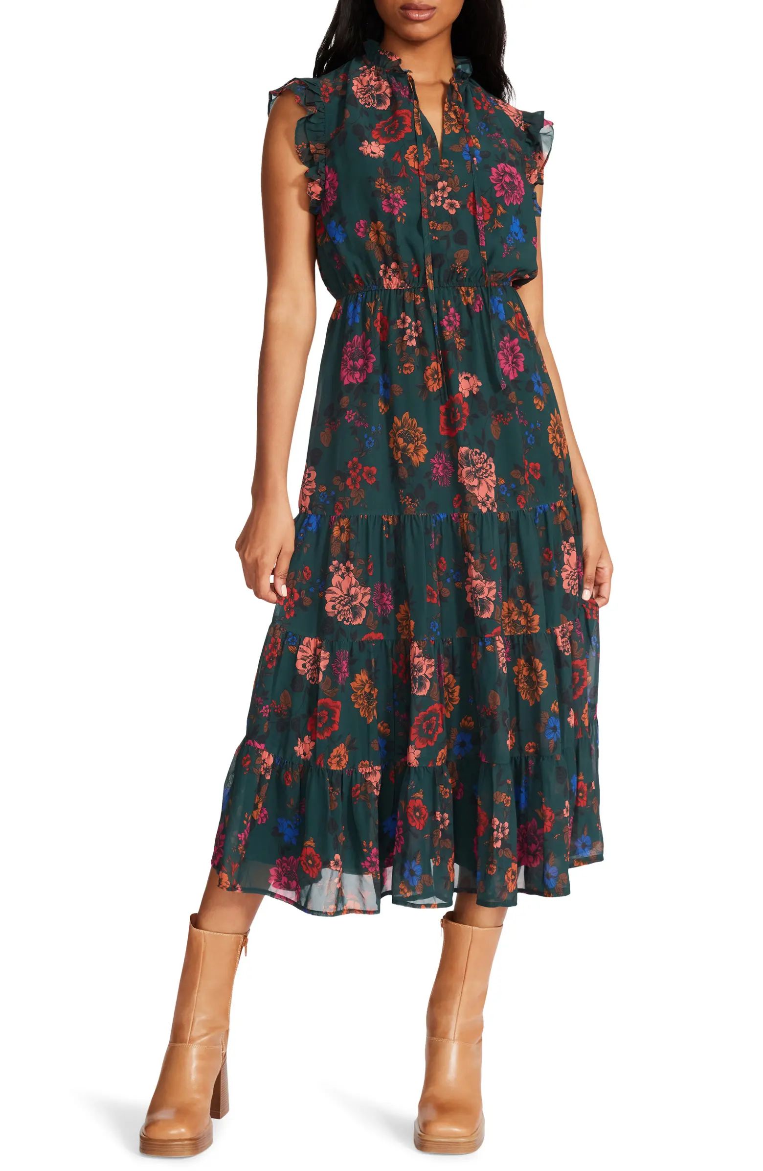 Steve Madden Lillia Floral Ruffle Midi Dress | Nordstrom | Nordstrom