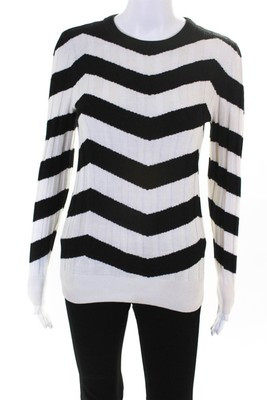Derek Lam Collective Womens Chevron Crew Neck Sweater White Black Size S 1328541 | eBay US