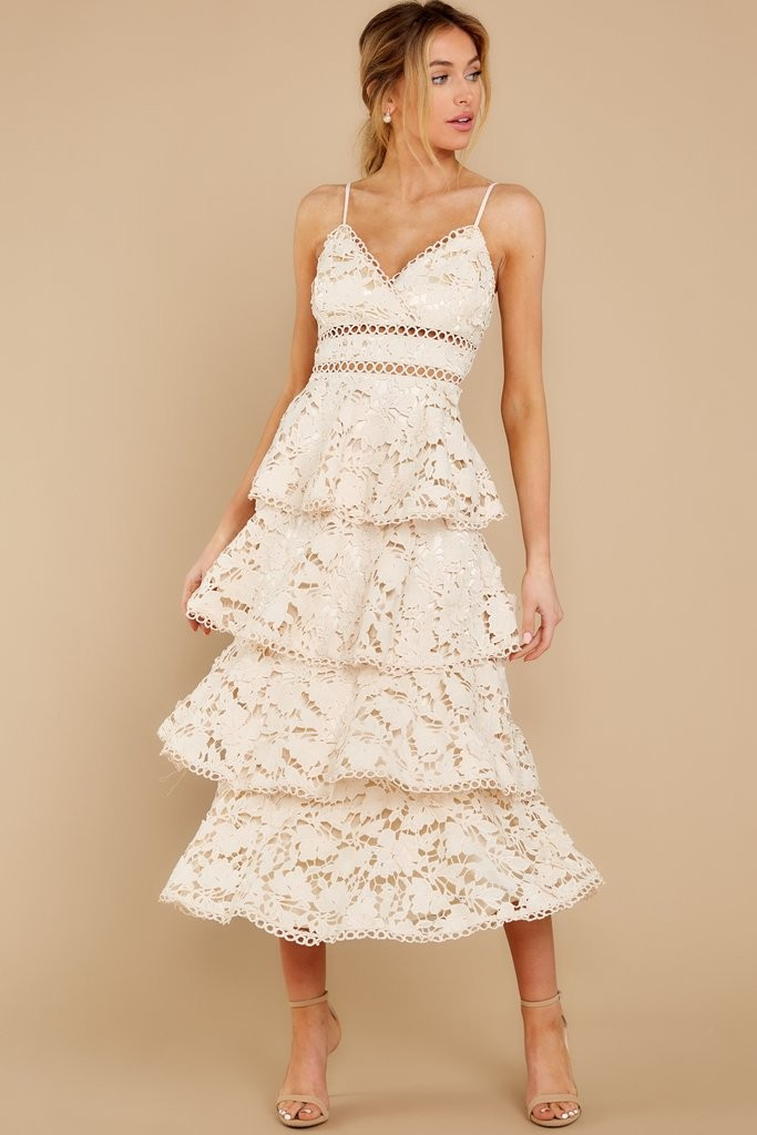 Isn't It Romantic Cream Lace Midi Dress | Red Dress 