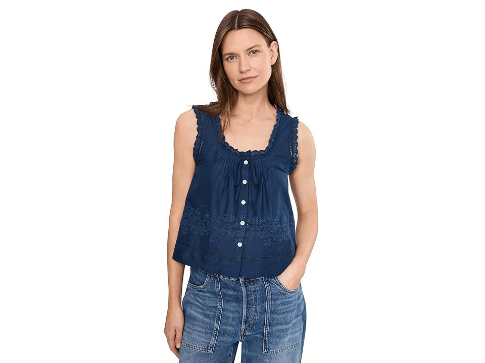 Madewell Leah Top - 60's Cambric Women's Clothing Classic Indigo: LG (Women's 10-12) | Zappos.com