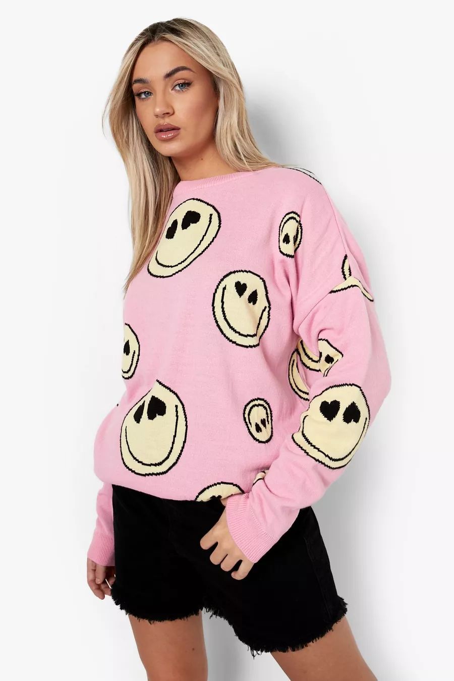 Heart Eyes Smile Print Jumper | Boohoo.com (UK & IE)