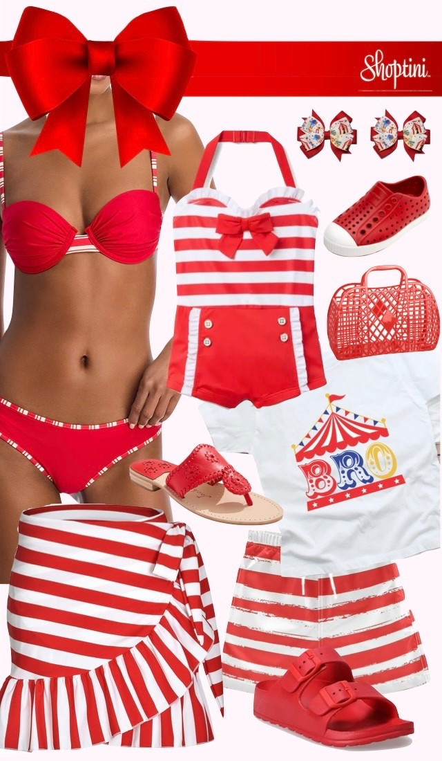 What to wear to a circus theme pool party / birthday theme / 3rd birthday three ring circus pool party/ red and white family bathing suits 

#LTKParties #LTKKids #LTKFamily