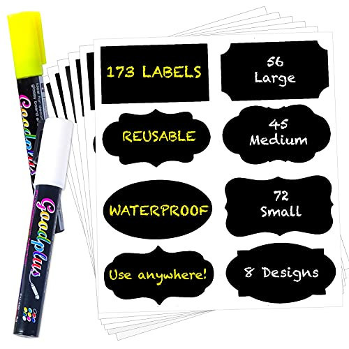 173Pcs Chalkboard Label Stickers with 2 Chalk Markers Pen, Black Chalk Labels for Mason Jars, Pantry Containers, Glass Bottles, Kitchen Food Spice Storage Bins Stickers, Reusable Removable Waterproof | Amazon (US)