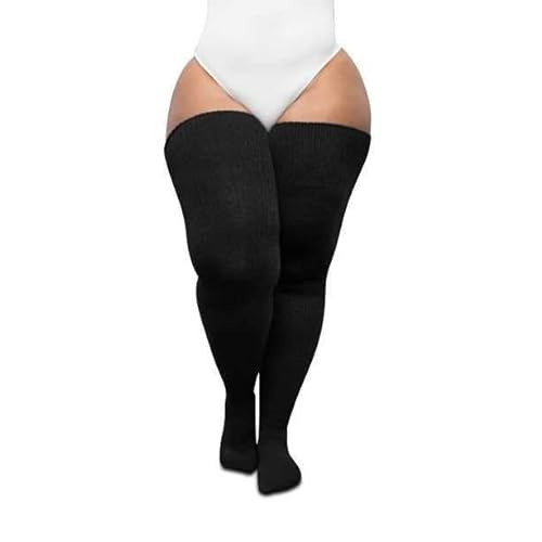 Thunda Thighs Plus Size Thigh High Socks, Over the Knee High Boot Stockings Leg Warmers, Extra Long & Thick Socks Classic Black | Amazon (US)