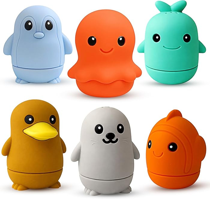 Ocean Friends Bath Toy Set, 6-Piece Silicone Baby Bath Toys for Ages 9 Months+, Soft Food-Grade S... | Amazon (US)