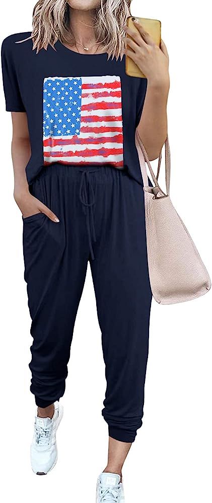 ANRABESS Women’s Two Piece Loungewear Sets Short Sleeve Pullover and Long Pants Tracksuit Jogge... | Amazon (US)