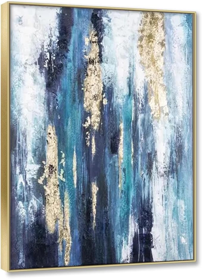 RKGHDCX Canvas Print Wall Art Abstract Painting on Canvas,Minimalist Wall Art golden blue Abstrac... | Amazon (US)