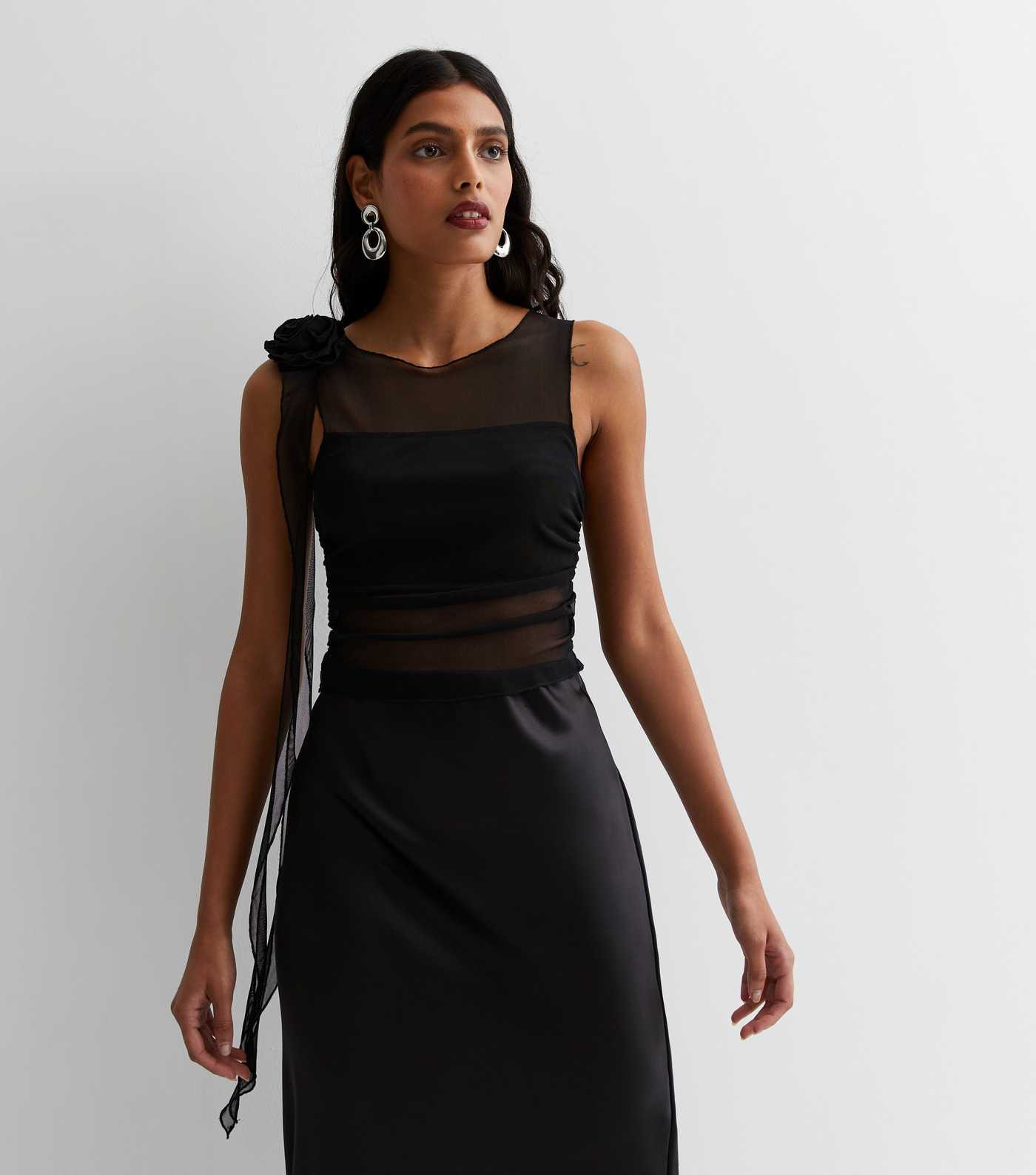 Cameo Rose Black Semi Sheer Corsage Sleeveless Top | New Look | New Look (UK)