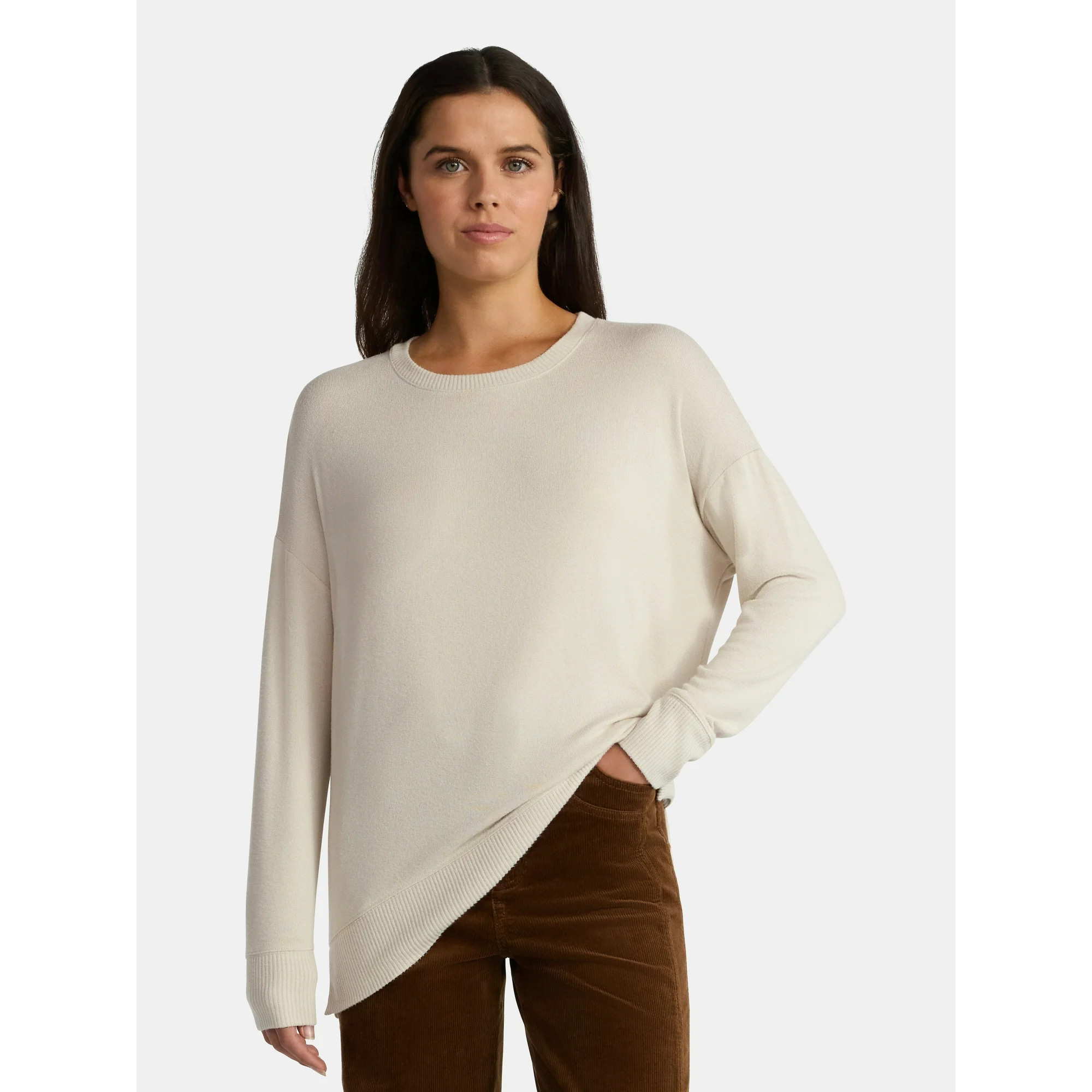 (2 pack) Time and Tru Women's Hacci Knit Tee with Long Sleeves, Sizes XS-XXXL | Walmart (US)