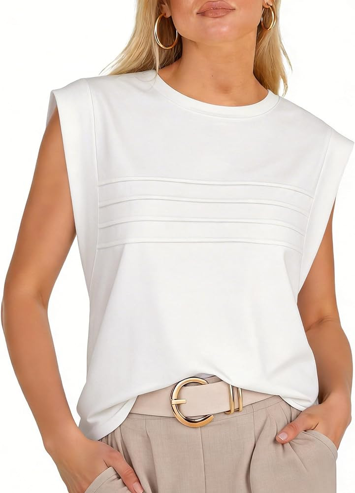 Cap Sleeve Tops for Women with Pleated Design - Sleeveless Top for Women Modest T Shirts for Wome... | Amazon (US)