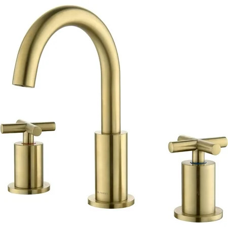 MCKJ 2 Cross-Handle Bathroom Sink Faucets 3 Hole Deck Mount Includes Waste Drain Soild Brass Brushed | Walmart (US)