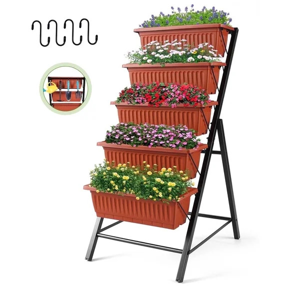 Funcid 4 ft Vertical Garden 5-Tier Raised Garden Bed for Patio Balcony Flower Herb Freestanding G... | Walmart (US)