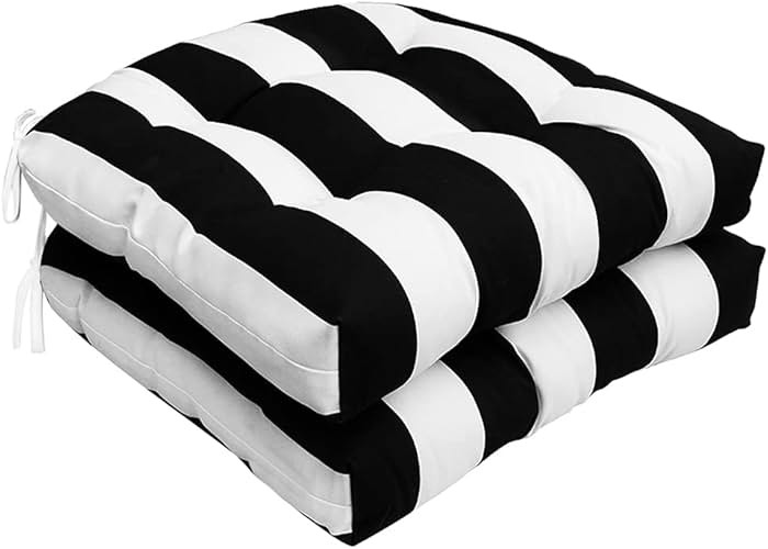 Outdoor/Indoor Wicker Seat Cushions All Weather 19 x 19 inches Outdoor Chair Pads,Black White,Set... | Amazon (US)