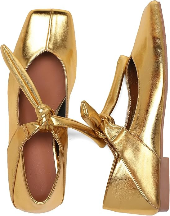 Square Toe Ballet Flats for Women Bow Mary Jane Flats Slip On Dress Ballerina Shoes | Amazon (US)