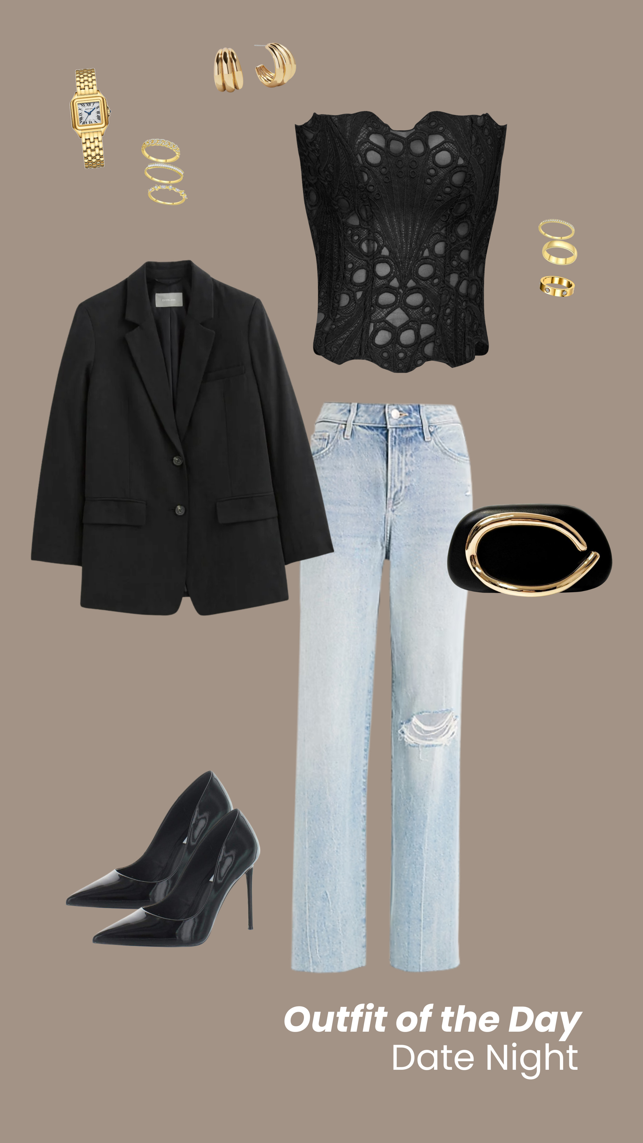 Outfit of the Day – Date Night

Blazer: Zara (similar linked)
Corset: Pretty Little Thing
Jeans: 12th Tribe (similar linked)
Shoes: Steve Madden
Bag: Amazon clutch
Watch & Rings: Amazon
Earrings: Bauble Bar


#datenightoutfit #effortlessstyle #classicandchic #styledlook #weekendwear 

 #LTKFindsUnder100 

#LTKootd #LTKBeauty