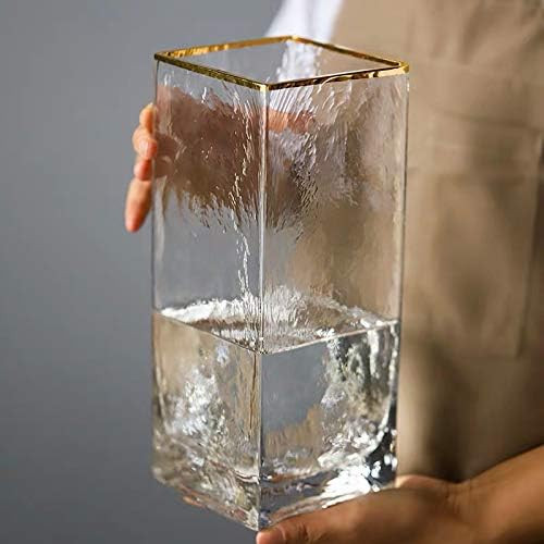 cyl home Vase Clear Hammered Glass Flower Arrangement Vases with Golden Rim Decor Cube Table Cent... | Amazon (US)