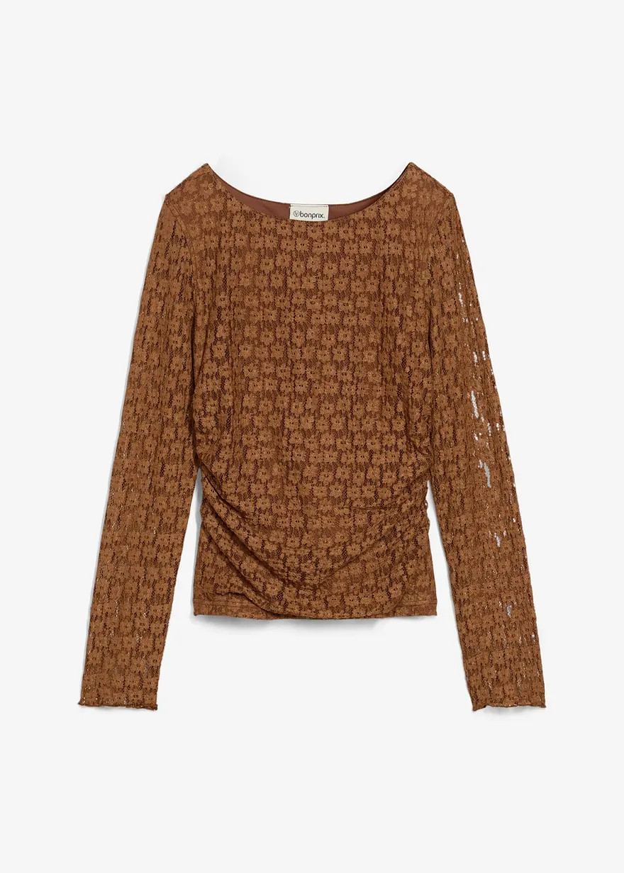L\u00e4ssiges Langarmshirt aus Spitze - braun - Damen | bonprix | Bonprix DE