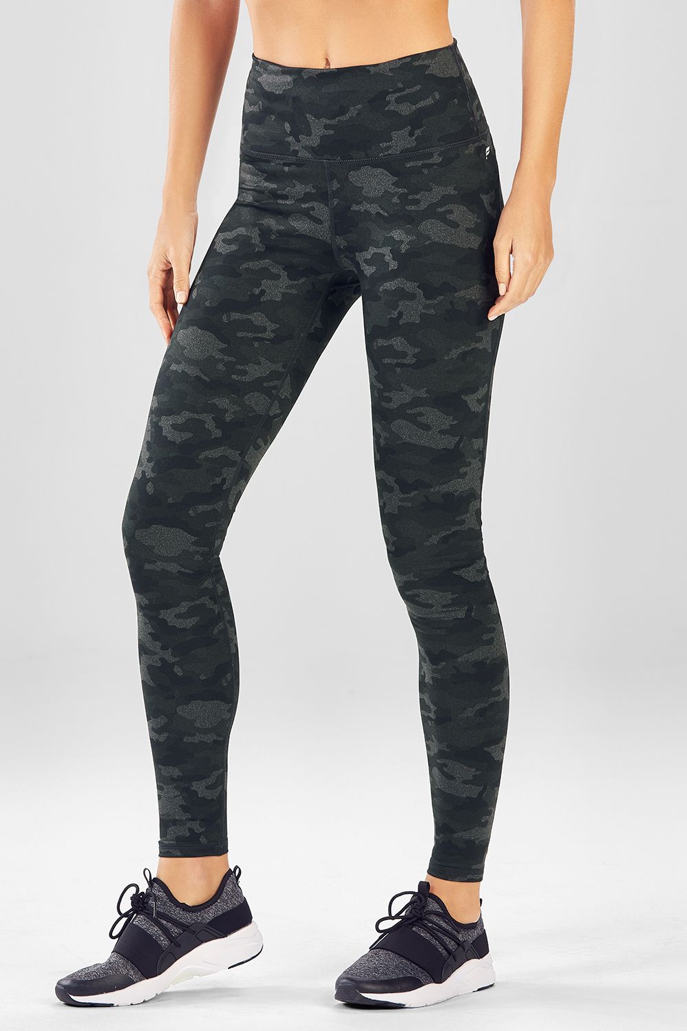 Fabletics Tight High-Waisted Printed Powerhold® Legging Womens Charcoal Camo Size XXS | Fabletics