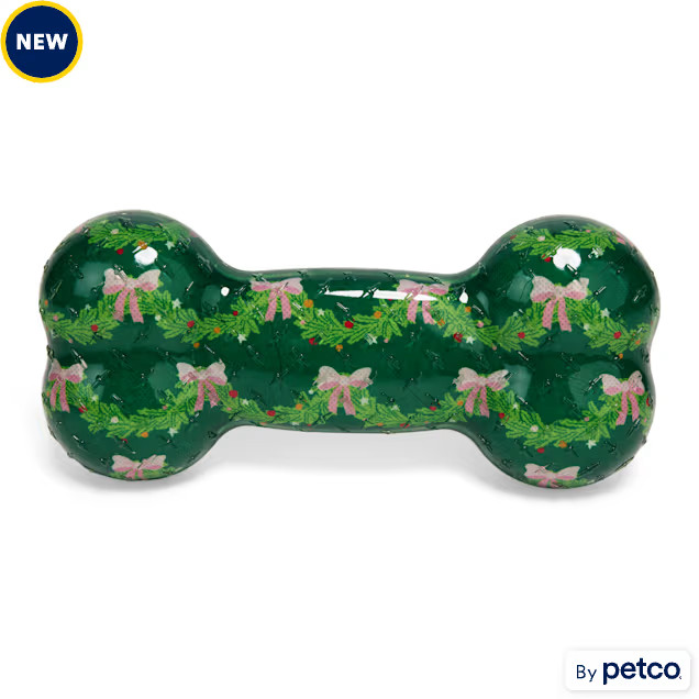 Merry Makings Garland Print Rubber Bone Dog Toy, Large | Petco