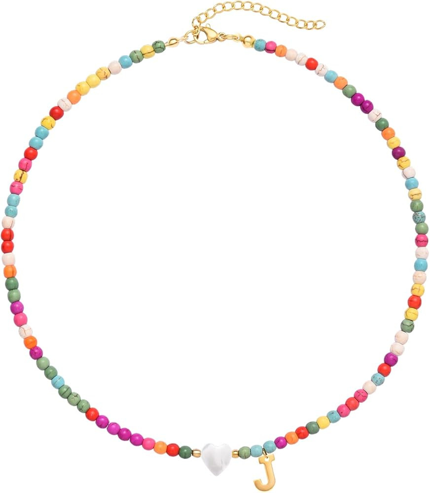 Wellike Initial Necklaces for Women Girls Colorful Beaded Choker Necklace Stainless Steel 18K Gol... | Amazon (US)