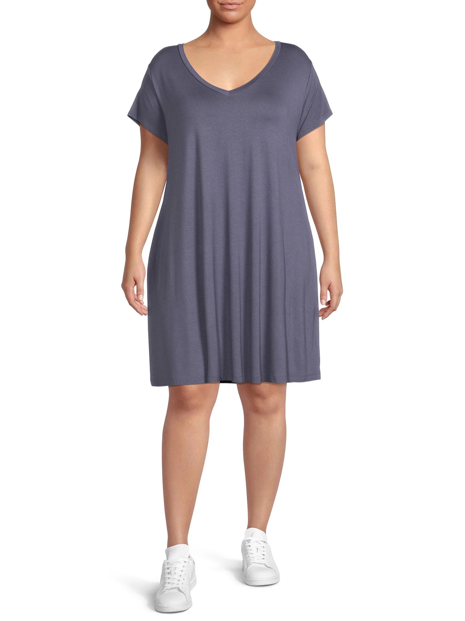 Terra & Sky Women's Plus Size V-Neck Swing Dress with Pockets - Walmart.com | Walmart (US)