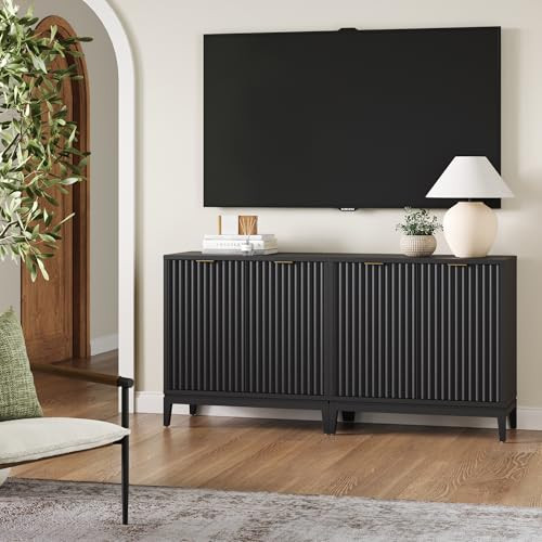 Nathan James Jasper Modern Sideboard, TV Stand with Fluted Doors, Accent Storage for Kitchen or Living Room, Black Oak, Set of 2 | Amazon (US)