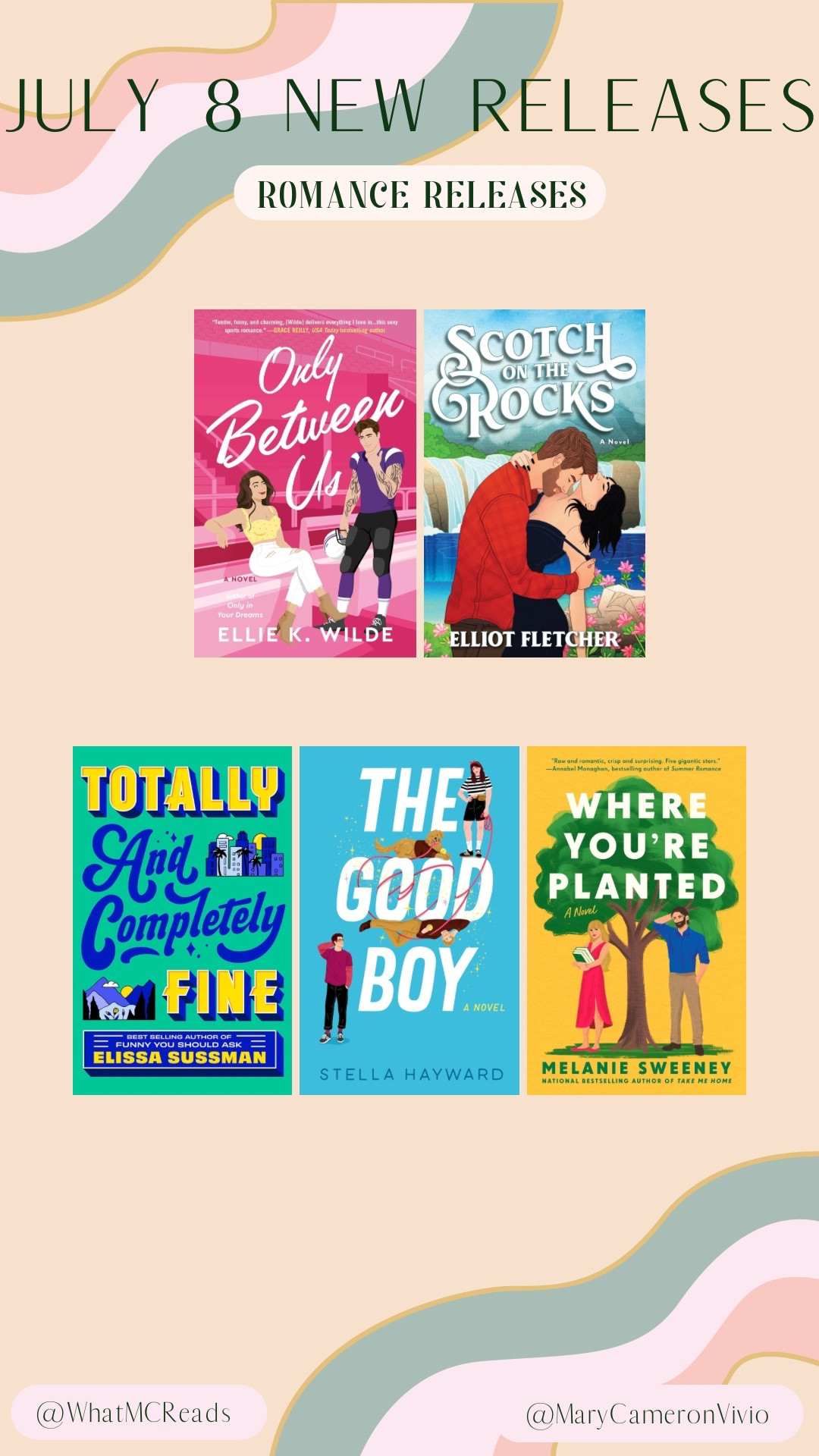Fall in love with something new this week! 💖

July 8 brings the heat with these swoon-worthy romance releases:

💖 Only Between Us - Ellie K. Wilde
💖 Scotch on the Rocks - Elliot Fletcher
💖 Totally and Completely Fine - Elissa Sussman
💖 The Good Boy - Stella Hayward
💖 Where You’re Planted - Melanie Sweeney

Whether you’re craving spice, sweetness, or soul-searching love stories, this week’s books have you covered. Which one is going in your beach bag first? 📚🏖️

Romance books, book recommendations, July 8 releases, new romance books, rom com reads

#LTKFindsUnder100 #LTKFindsUnder50 #LTKHome