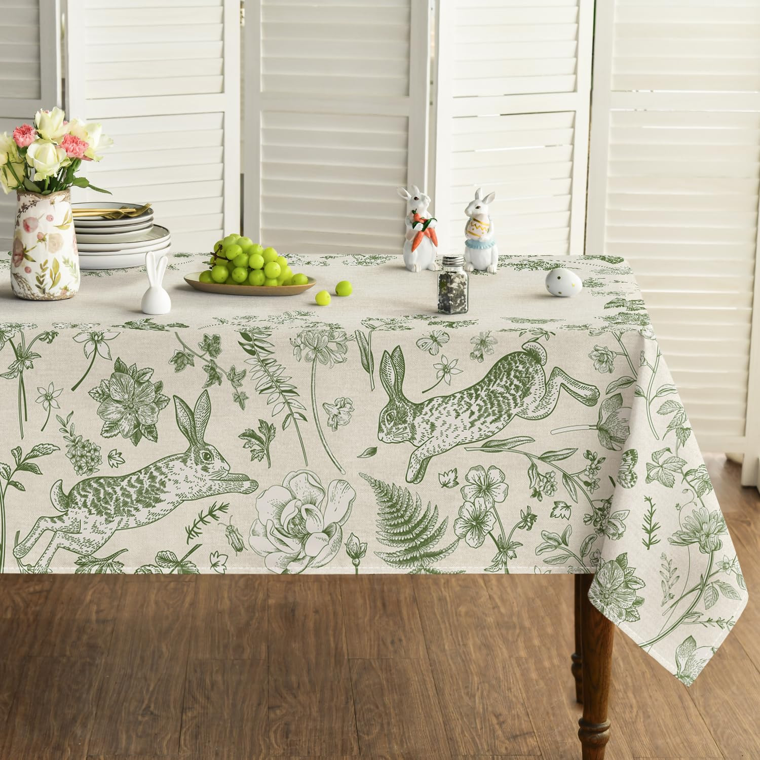 Horaldaily Easter Tablecloth 60×84 Inch Rectangular, Beige Easter Bunny Green Fern Flowers Washa... | Amazon (US)