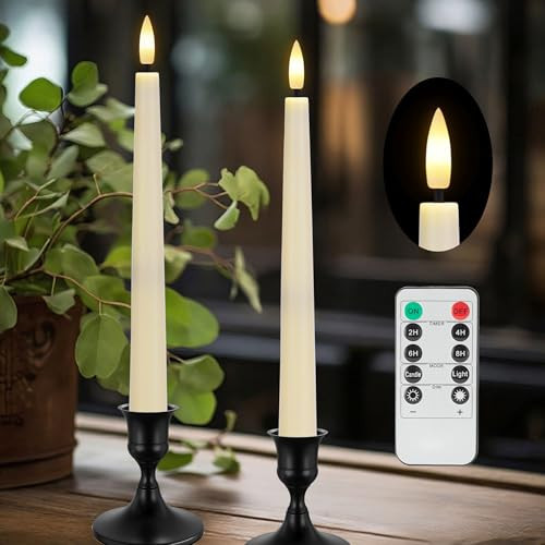 AFINETH Flameless Taper Candles with Remote, Flickering Battery Operated Candles, Ivory 9.6" Led Flameless Candlesticks for Home Party Weeding Festival Decor, 2 Pack | Amazon (US)
