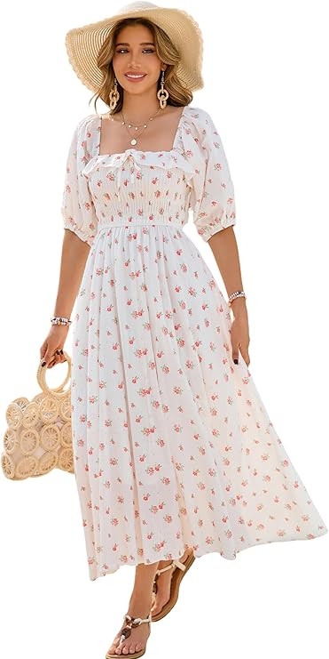 R.Vivimos Women Summer Half Sleeve Cotton Ruffled Vintage Elegant Backless A Line Flowy Long Dres... | Amazon (US)
