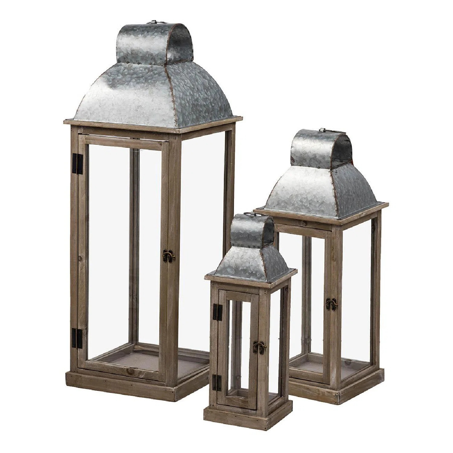 Silver and Natural Wood Lanterns Set of 3 | Wayfair North America