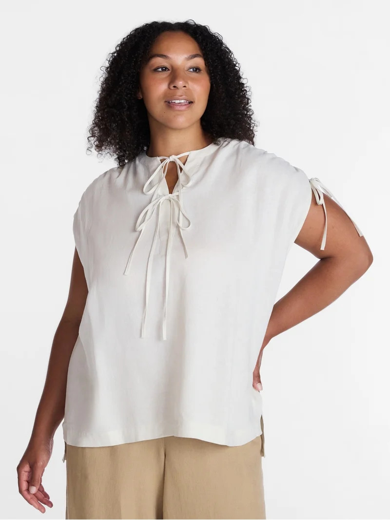 Time and Tru Women's Sleeveless Linen Tunic Top, Sizes XS-XXXL | Walmart (US)