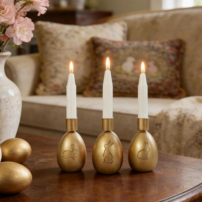 DN DECONATION Easter Candle Holders Set, 3PCS Gold Egg Candle Stick Holders Easter Decorations fo... | Amazon (US)