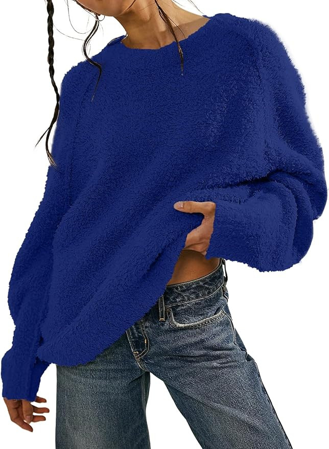 Beaully Women's Oversized Long Sleeve Crewneck Fuzzy Knit Warm Sweaters Fall Pullover Sweater Top... | Amazon (US)